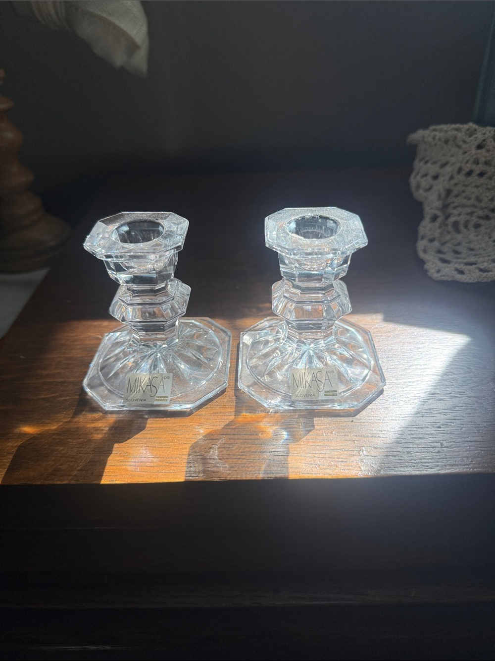 Mikasa Clear Crystal Candlestick Pair